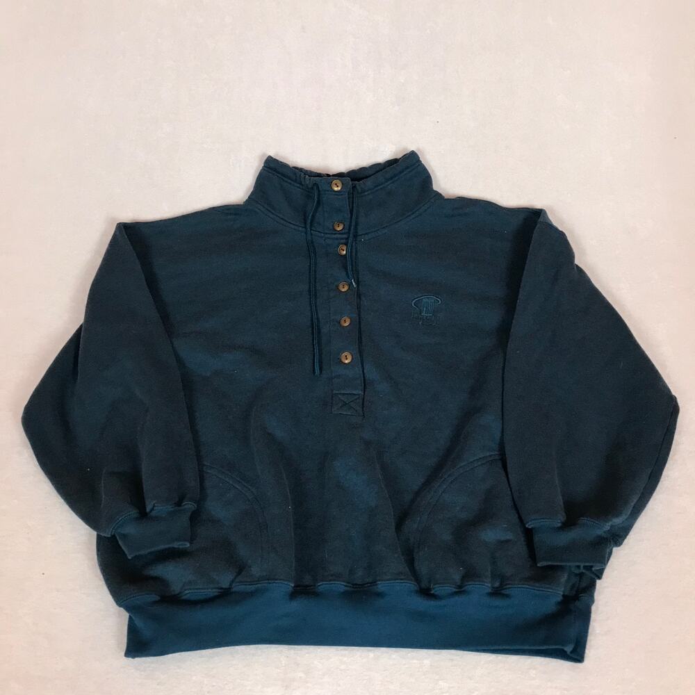 Vintage Y2k Pro Spirit Mock Neck Button Henley Basic Pullover Sweatshirt Large